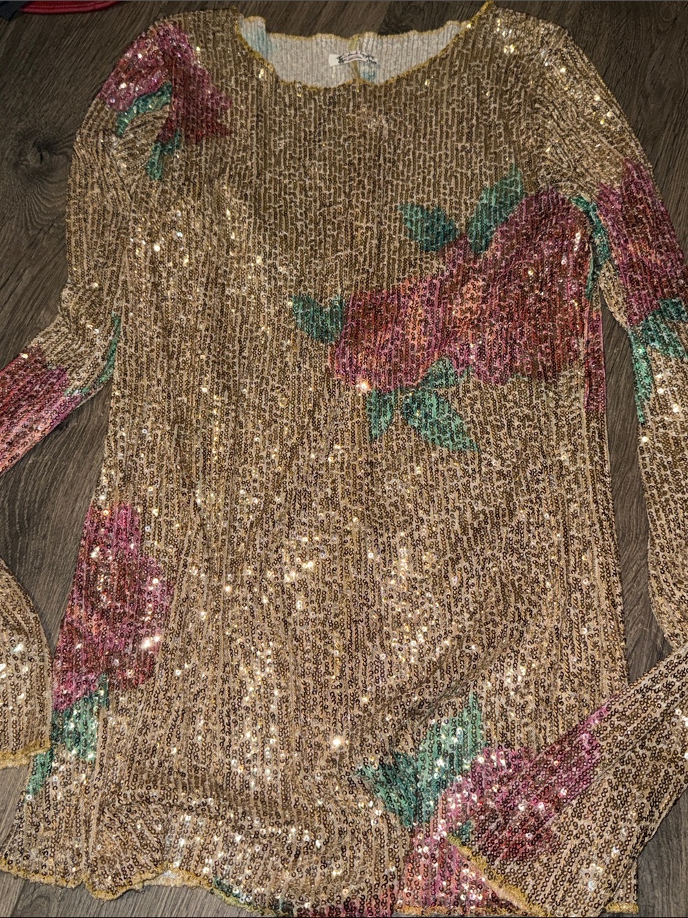 Free People Gold Sequin Floral Crewneck Top